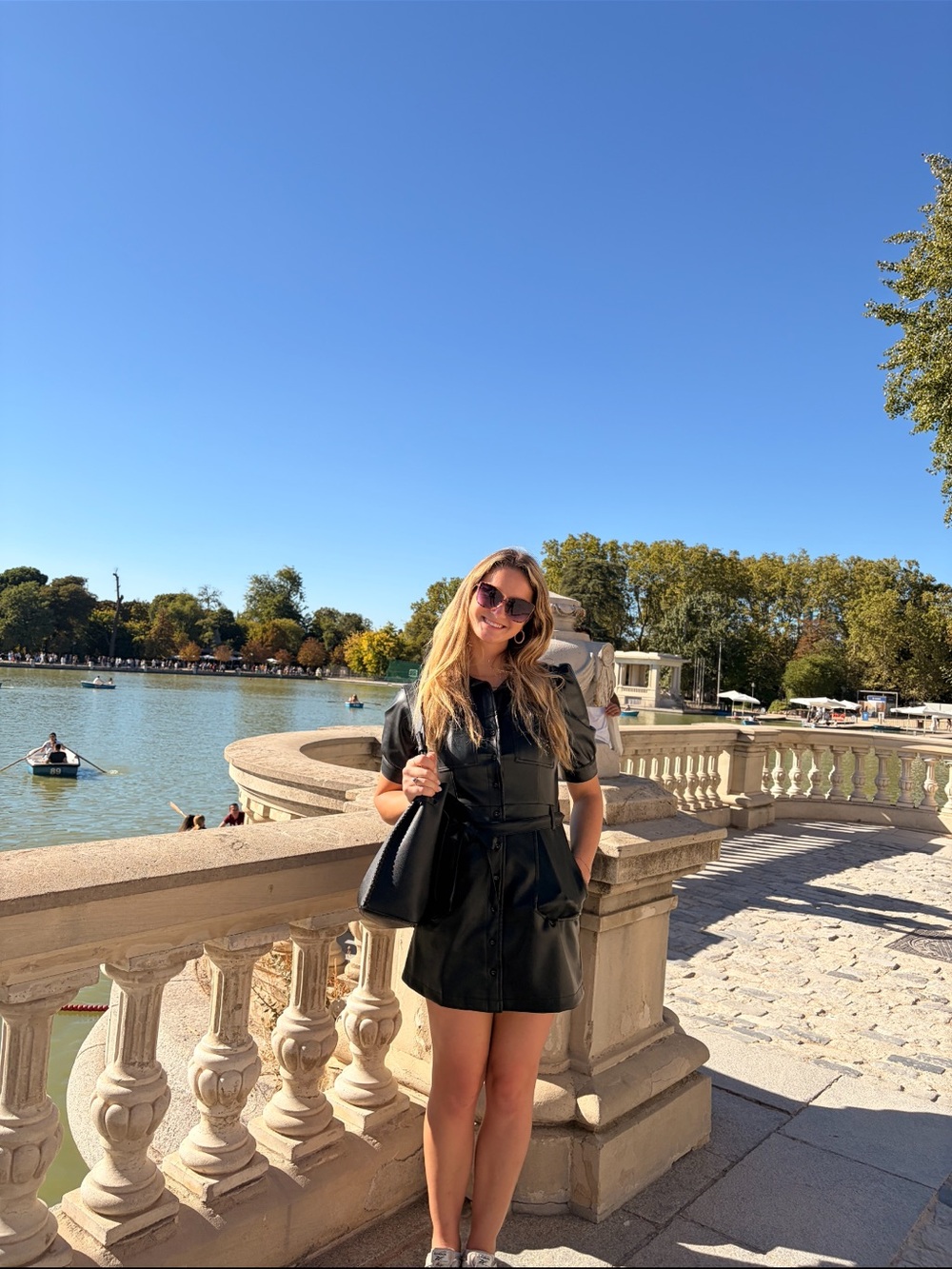 Black Faux Leather Mini Dress with Pockets